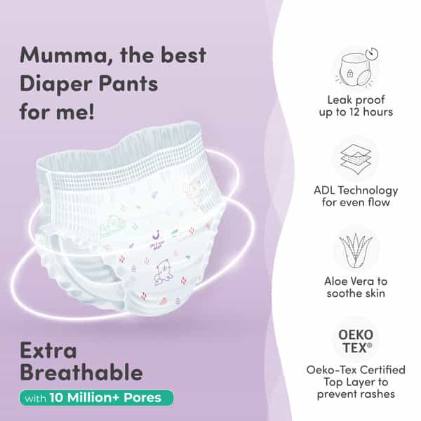 Mylo Baby Diaper Pants Large (L) Size 9-14 Kgs (64 Count) - Pack Of 1