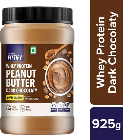 Saffola Fittify Whey Protein Peanut Butter Dark Chocolaty Super Creamy 925g Jar