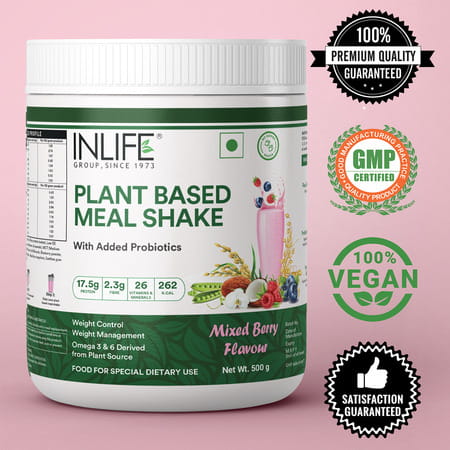 Inlife Plant Based Meal Replacement Shake | Plant Protein Powder (17.5 Protein) | 500g (Mixed Berry)