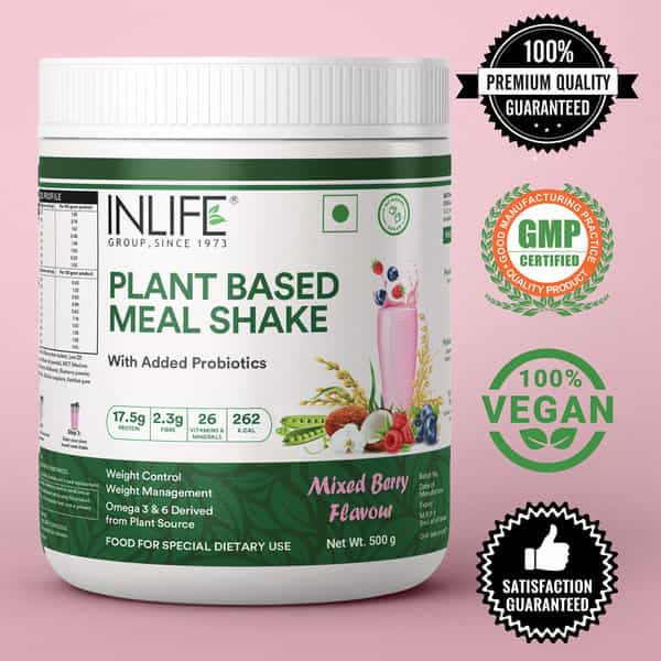 Inlife Plant Based Meal Replacement Shake | Plant Protein Powder (17.5 Protein) | 500G (Mixed Berry)