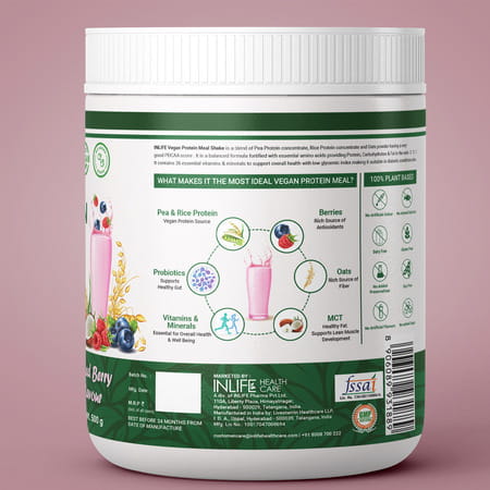 Inlife Plant Based Meal Replacement Shake | Plant Protein Powder (17.5 Protein) | 500g (Mixed Berry)