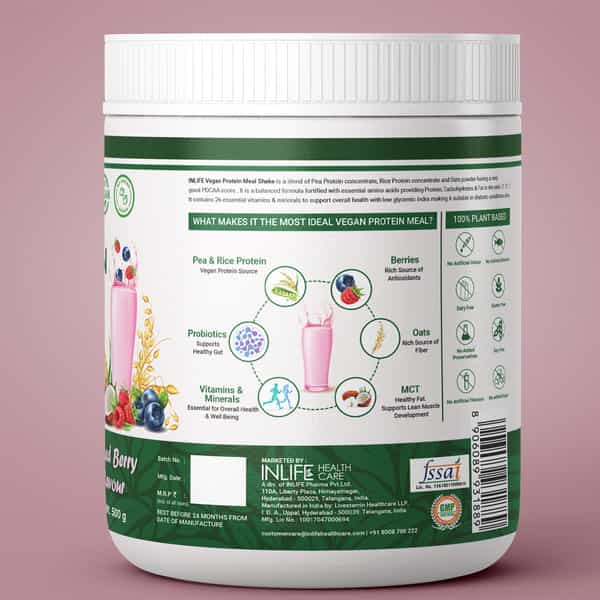 Inlife Plant Based Meal Replacement Shake | Plant Protein Powder (17.5 Protein) | 500G (Mixed Berry)