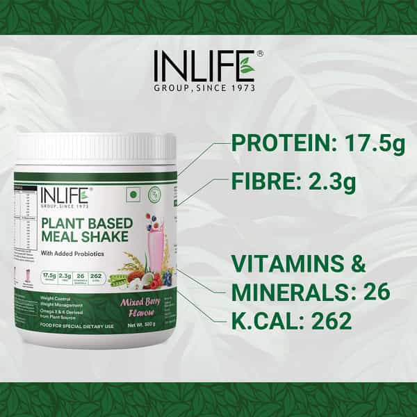 Inlife Plant Based Meal Replacement Shake | Plant Protein Powder (17.5 Protein) | 500G (Mixed Berry)