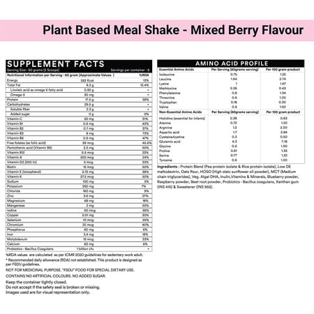 Inlife Plant Based Meal Replacement Shake | Plant Protein Powder (17.5 Protein) | 500g (Mixed Berry)