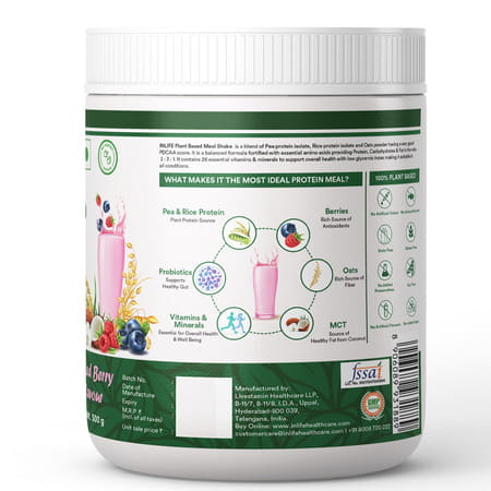 Inlife Plant Based Meal Replacement Shake | Plant Protein Powder (17.5 Protein) | 500g (Mixed Berry)
