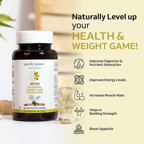 Purely Yours Ayurvedic Weight Gain Capsules For Natural Muscle Mass Gain For Men & Women - 60 Caps