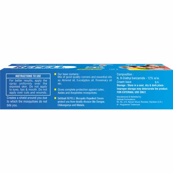 Sidhbali Repell Mosquito Repellent Cream | Long-Lasting Protection | Kids & Adults | 100G
