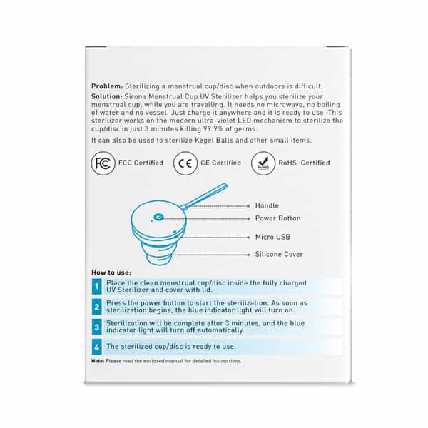 Sirona Portable Uv Menstrual Cup Sterilizer | No Boiling | No Steam | Battery | Usb Operated