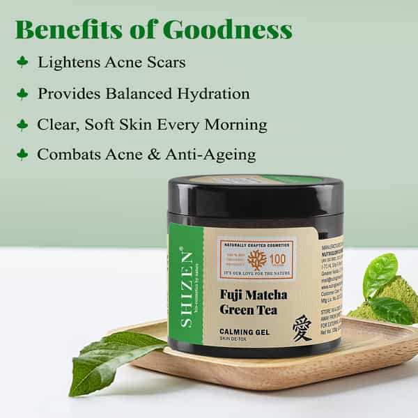 Shizen Bio-Cosmetics By Nature Fuji Matcha Green Tea Calming Gel For Skin De-Tox /Soothes Skin 100Gm