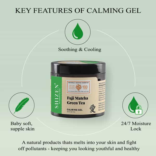 Shizen Bio-Cosmetics By Nature Fuji Matcha Green Tea Calming Gel For Skin De-Tox /Soothes Skin 100Gm