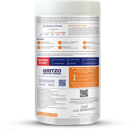 Gritzo Supermilk Growth+ (7-9y Girls) | 10g Protein Powder (Creamy Vanilla | 400g)