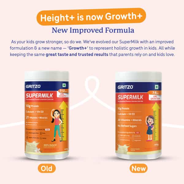 Gritzo Supermilk Growth+ (7-9Y Girls) | 10G Protein Powder (Creamy Vanilla | 400G)