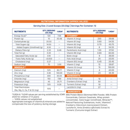 Gritzo Supermilk Growth+ (7-9y Girls) | 10g Protein Powder (Creamy Vanilla | 400g)