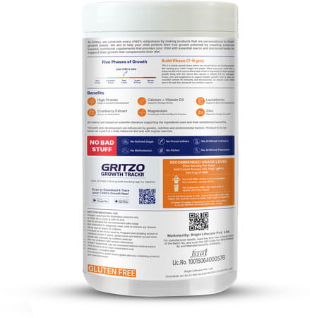 Gritzo Supermilk Growth+ (Formerly Height+) (7-9y Girls) | 10g Protein (Creamy Vanilla | 400g)