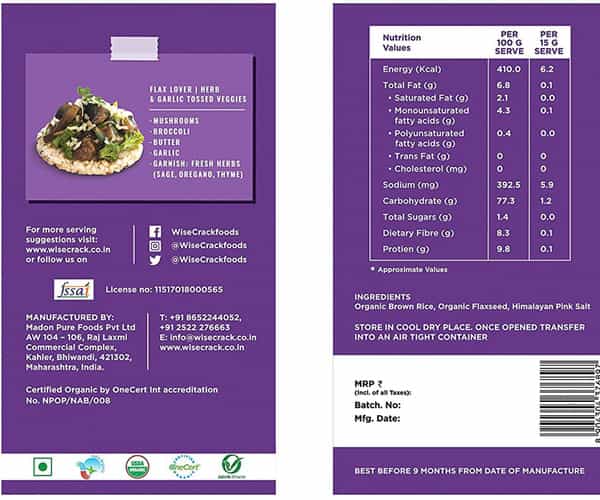 Wise Crack Organic Rice Cakes - Flax Lovers 105G & Quinoa Power|105G (Pack Of 2)