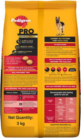 Pedigree Pro Adult Large Breed | Dry Dog Food (18 Months Onwards) | 3 Kg Pack | Chicken