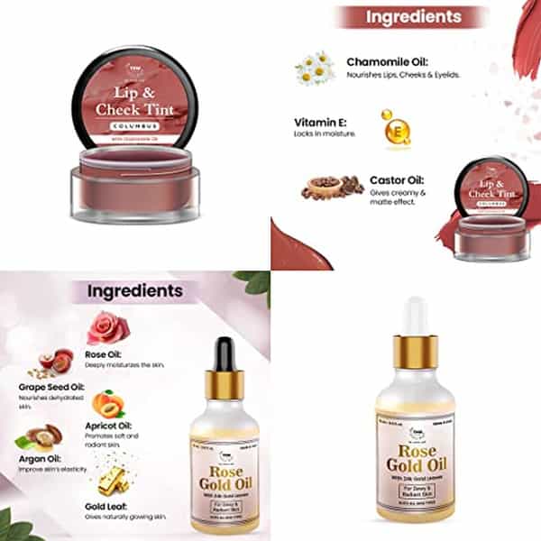 Tnw The Natural Wash Lip & Skin Care Combo With Columbus Lip & Cheek Tint And Rose Gold Oil