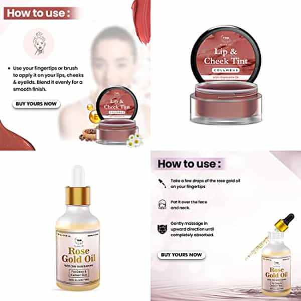 Tnw The Natural Wash Lip & Skin Care Combo With Columbus Lip & Cheek Tint And Rose Gold Oil