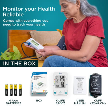 K-Life 107 - Fully Automatic Digital Blood Pressure Checking Machine | Bp Monitor (White)