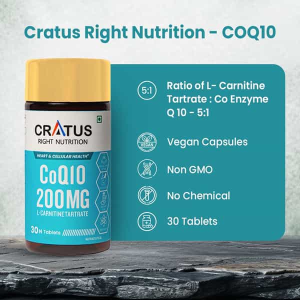 Cratus Nutrition Coq10 Tablets For Heart Health & Cellular Energy Support Formulated 60 Tablets