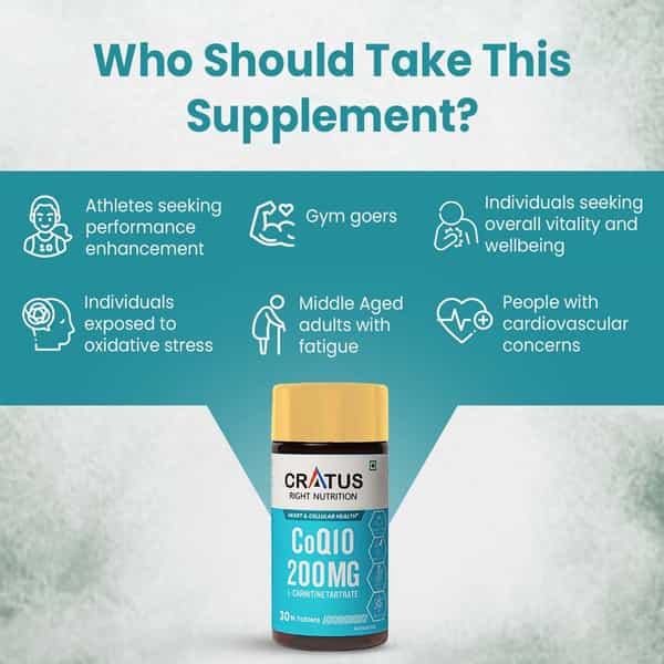Cratus Nutrition Coq10 Tablets For Heart Health & Cellular Energy Support Formulated 60 Tablets