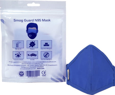 Advind Healthcare Smog Guard N95 Kids Mask Without Valve S (6-10 Years) - Blue Pack Of 3