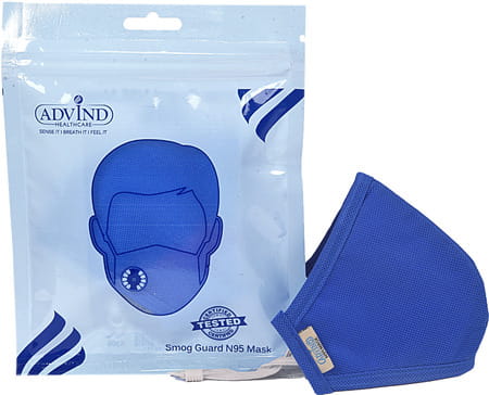 Advind Healthcare Smog Guard N95 Kids Mask Without Valve S (6-10 Years) - Blue Pack Of 3