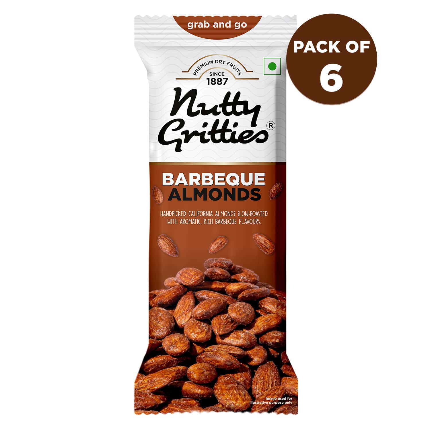 Nutty Gritties Barbeque Almonds - 240g ( Pack Of 6 X 40g Each)
