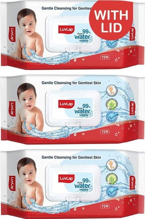 Luvlap Paraben Free 99% Pure Water Nourishing Baby Wipes With Fliptop Lid 72 Wipes Each (Pack Of 3)