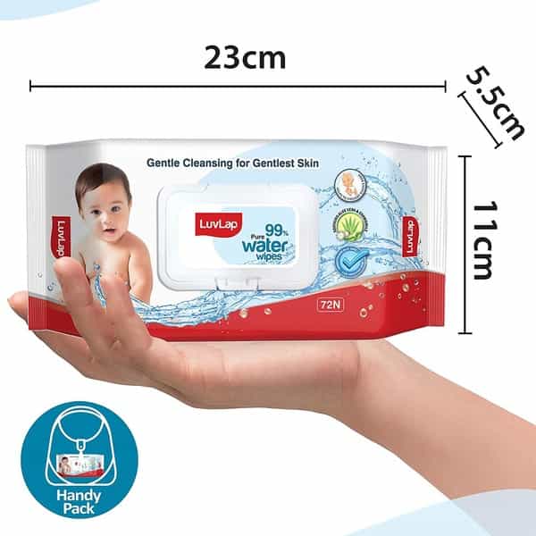 Luvlap Paraben Free 99% Pure Water Nourishing Baby Wipes With Fliptop Lid 72 Wipes Each (Pack Of 3)