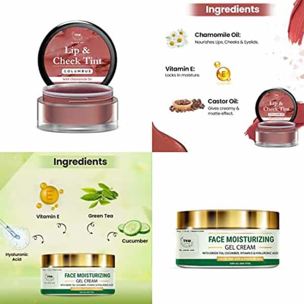 Tnw The Natural Wash Lip Care Combo With Columbus Lip & Cheek Tint And Face Moisturizing Gel Cream