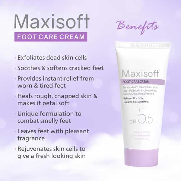 Maxisoft Foot Care Cream | Relieves Dry | Itchy Irritated & Cracked Foot | Tube | 60 Gm | Pack Of 4