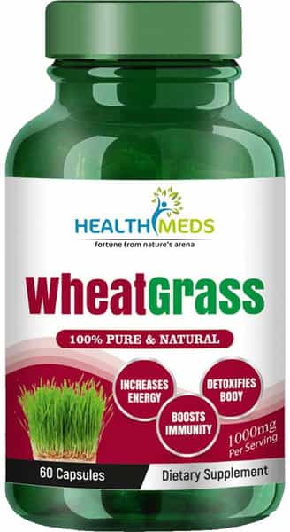 Healthmeds Pure & Natural Wheat Grass Capsules 1000Mg/Serving For Increase Energy 60 Caps