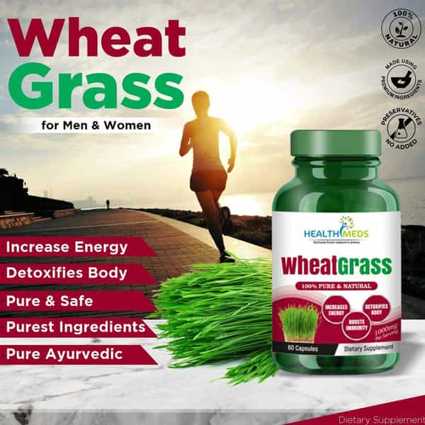 Healthmeds Pure & Natural Wheat Grass Capsules 1000Mg/Serving For Increase Energy 60 Caps