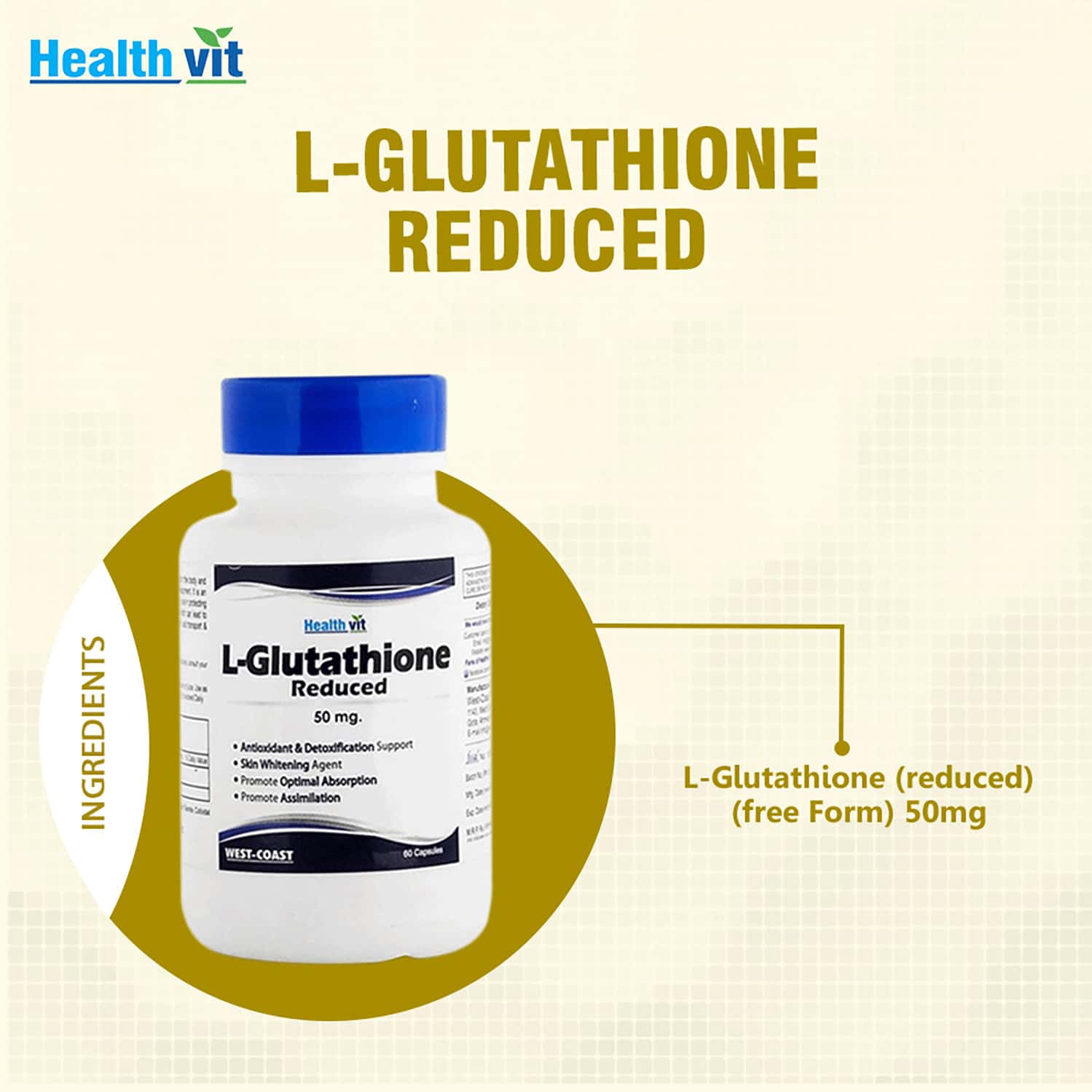 Buy HEALTHVIT LGLUTATHIONE 50 MG 60 CAPSULES Online & Get Upto 60 OFF at PharmEasy