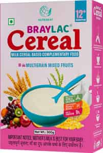 Braylac Cereal Multigrain Mixed Fruit | 300 Gm Bag In Box | For 12+ Months Baby