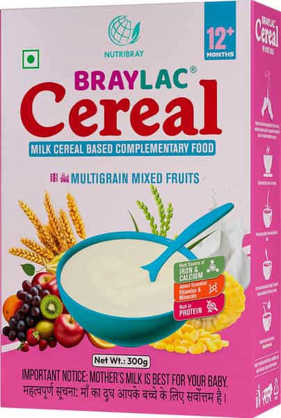 Braylac Cereal Multigrain Mixed Fruit | 300 Gm Bag In Box | For 12+ Months Baby