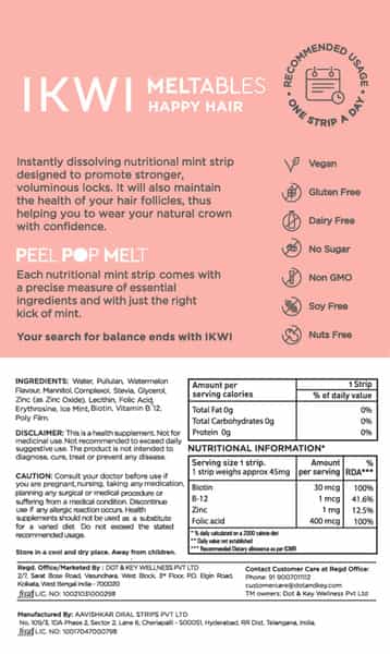 Ikwi Happy Hair Meltables With Biotin Zinc & Vitamin B12 For Healthy And Volumnious Hair