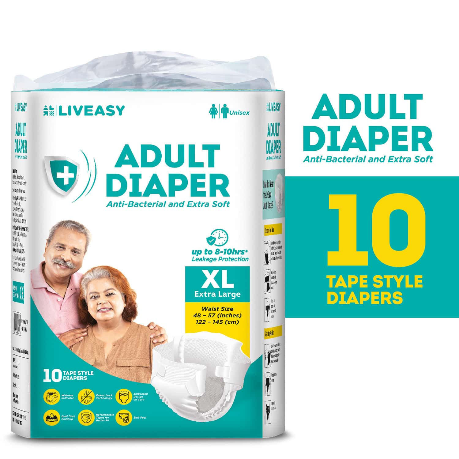 Buy LIVEASY ADULT DIAPER TAPE STYLE (XL)-10 ANTI BACTERIAL AND