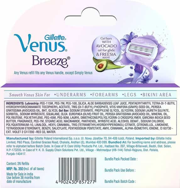 Gillette Venus Breeze Razor Blades For Women Box Of 2
