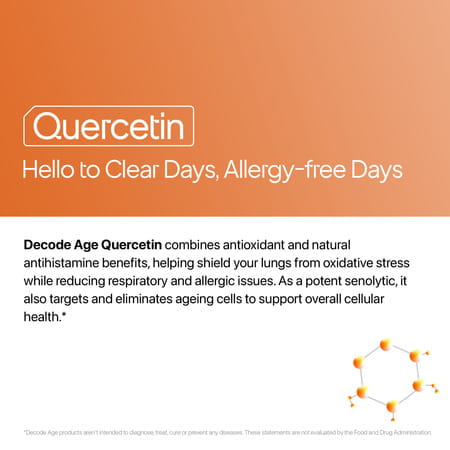Decode Age Quercetin Supplement | Anti-Allergy | Supports Energy | Brain | 100mg | 30 Capsules | Veg