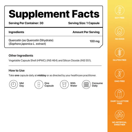 Decode Age Quercetin Supplement | Anti-Allergy | Supports Energy | Brain | 100mg | 30 Capsules | Veg