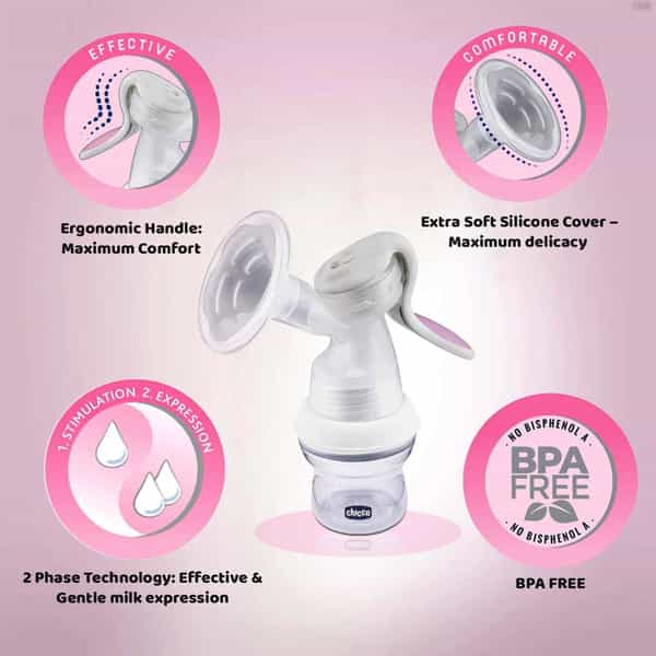 Chicco Natural Feeling Manual Breast Pump Effective & Gentle Expression Of Milk Bpa Free