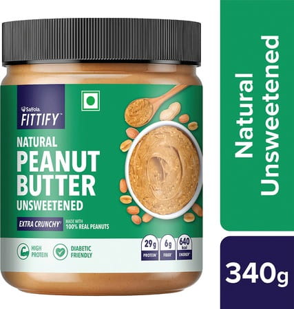 Saffola Fittify Natural Peanut Butter Unsweetened Extra Crunchy 340g Jar
