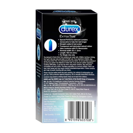 Durex Extra Time Longer Lasting Condom 12 Nos