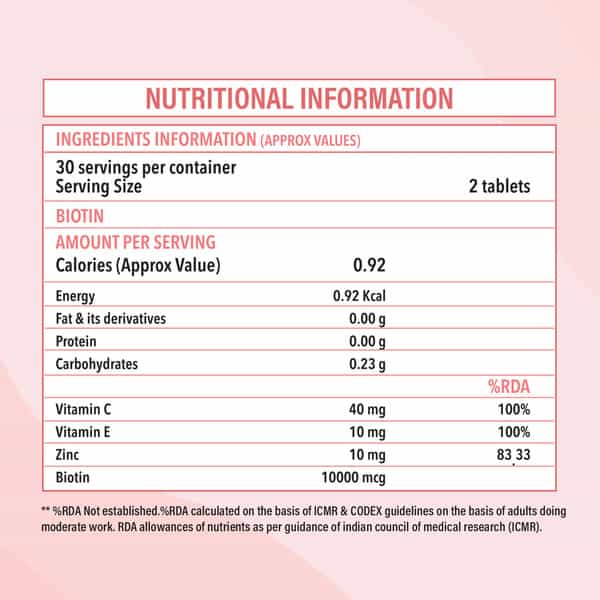Zingavita Biotin Tablets For Hair Skin Nails Sugar Free Supplement 60 Counta
