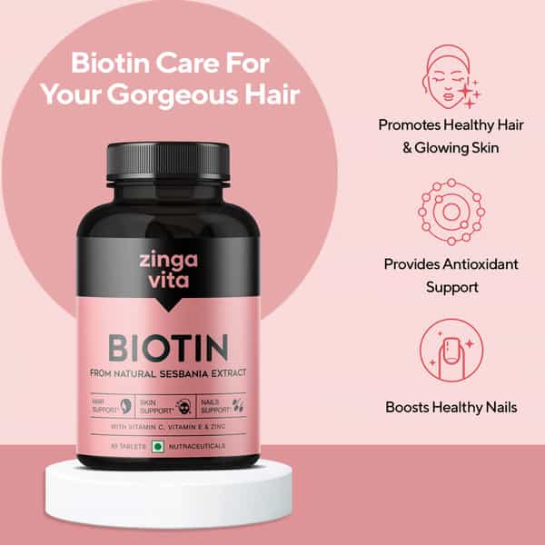 Zingavita Biotin Tablets For Hair Skin Nails Sugar Free Supplement 60 Counta