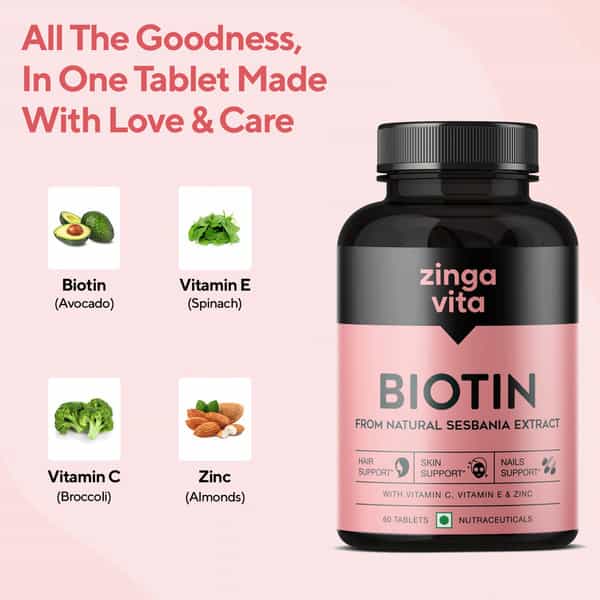 Zingavita Biotin Tablets For Hair Skin Nails Sugar Free Supplement 60 Counta