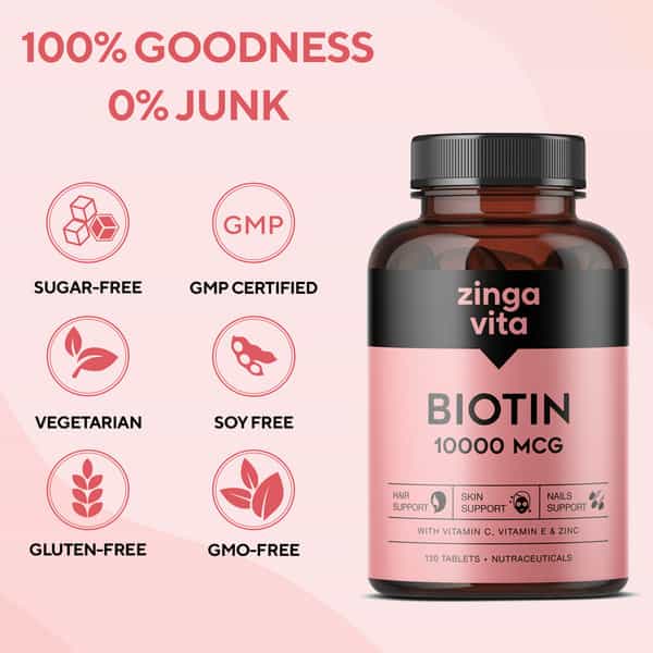 Zingavita Biotin Tablets For Hair Skin Nails Sugar Free Supplement 60 Counta