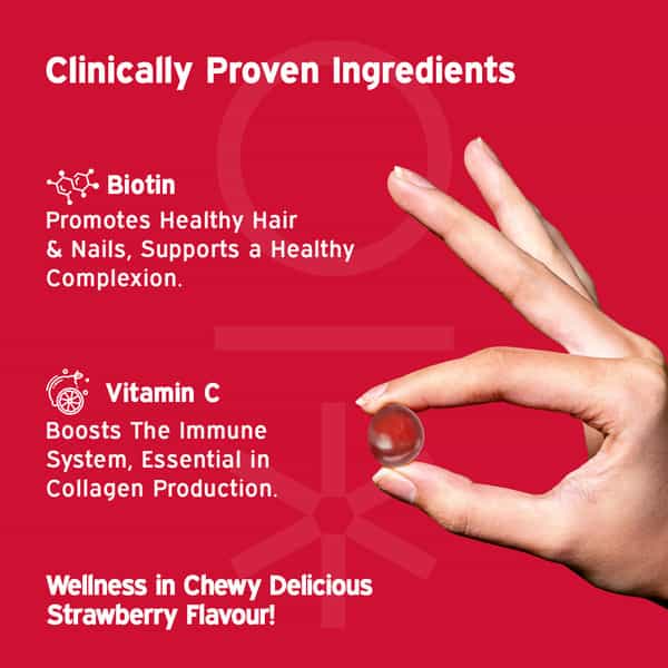 Nutriburst Biotin Gummies To Support Hair | Skin & Nail Growth (30 Gummies)(Strawberry Flavor)